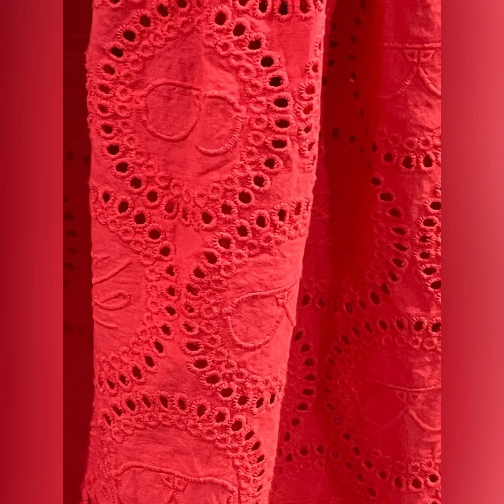 Karl Lagerfeld PARIS CIRCLE ICON CORAL EYELET MINI PUFF SLEEVE DRESS SIZE 8
